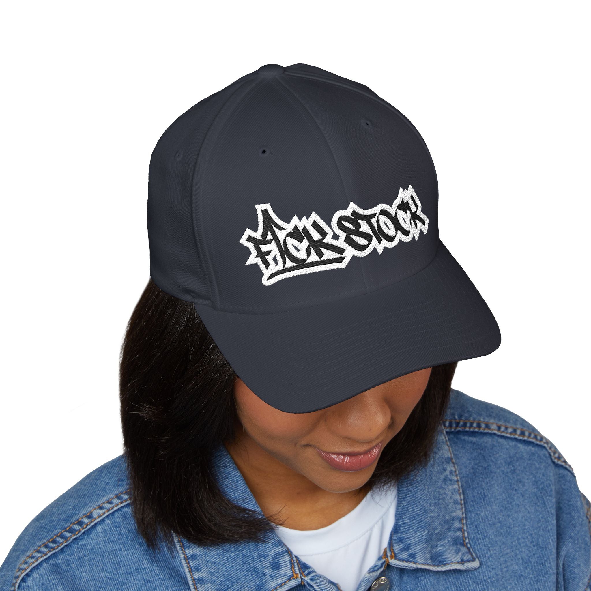 Embroidered Graffiti Logo Cap — Closed-Back Structured Hat