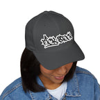 Embroidered Graffiti Logo Cap — Closed-Back Structured Hat