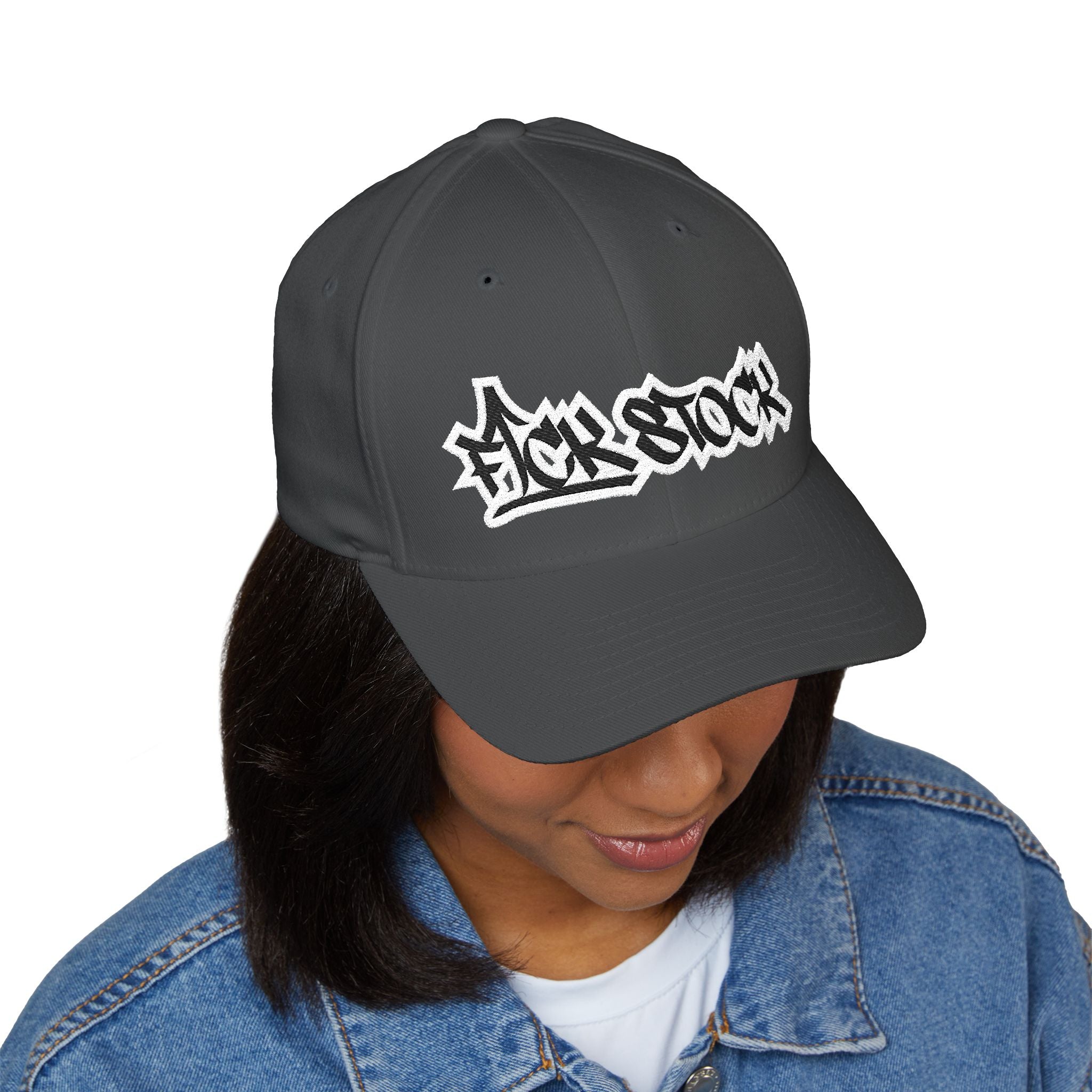 Embroidered Graffiti Logo Cap — Closed-Back Structured Hat