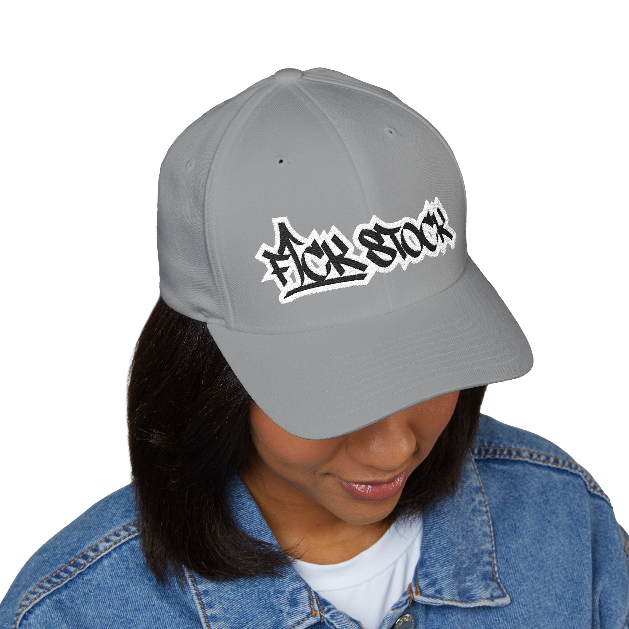 Embroidered Graffiti Logo Cap — Closed-Back Structured Hat